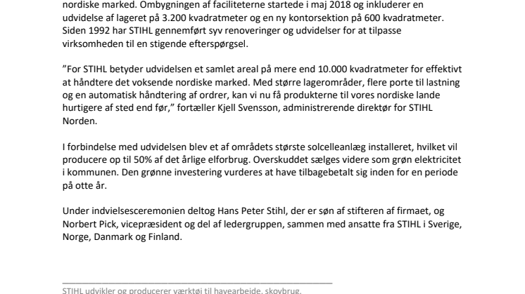 STIHL har indviet udvidelsen af det nordiske hovedkontor