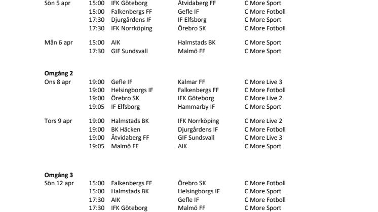 Spel-- och sändningsschema omg 1-13
