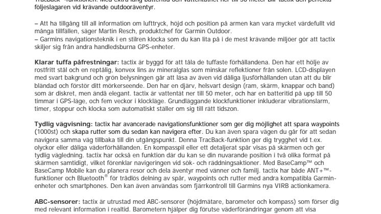 Garmin® tactix™ – GPS-klocka med ABC-sensorer i helsvart design