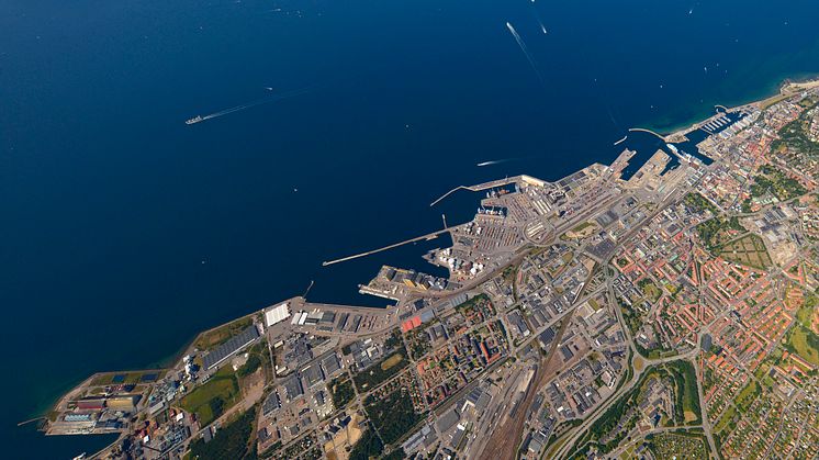 The Port of Helsingborg frome above. Photo: Bertil Hagberg