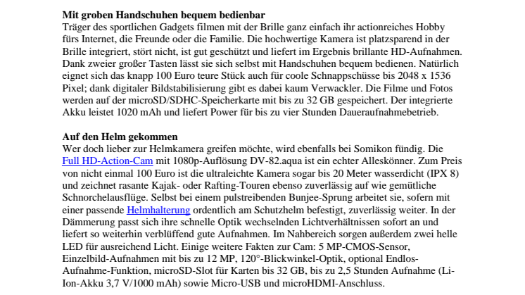 Videokamera und Schutzbrille in einem: Action-Blockbuster aus der Skibrille