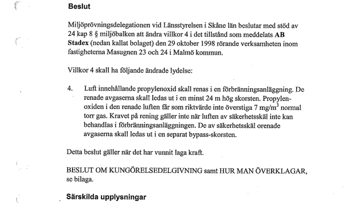 Ändring av villkor i miljötillstånd 2005