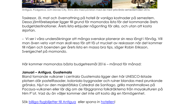 2016-års mest prisvärda resmål 