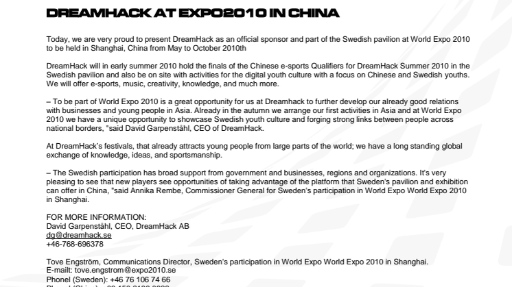 DreamHack at EXPO2010 in China
