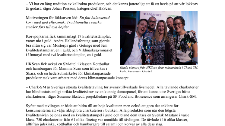 Chark-SM 2016 avgjort:  Sveriges bästa påläggskorv tillverkas i Halmstad 