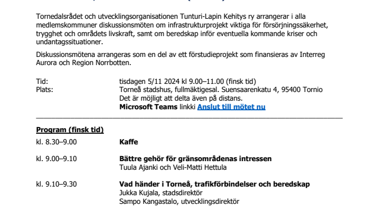 Inbjudan till diskussionmöte om infrastrukturprojket samt beredskap inför eventuella undantagssituationer, Torneå 2024-11-05.pdf