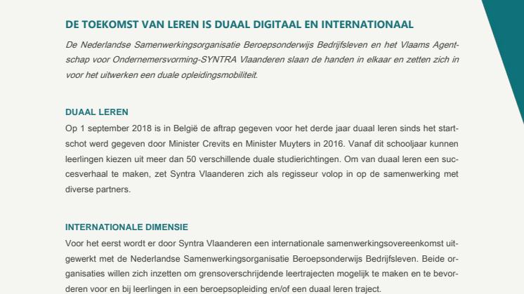 PERSUITNODIGING: De toekomst van leren is duaal, digitaal en internationaal