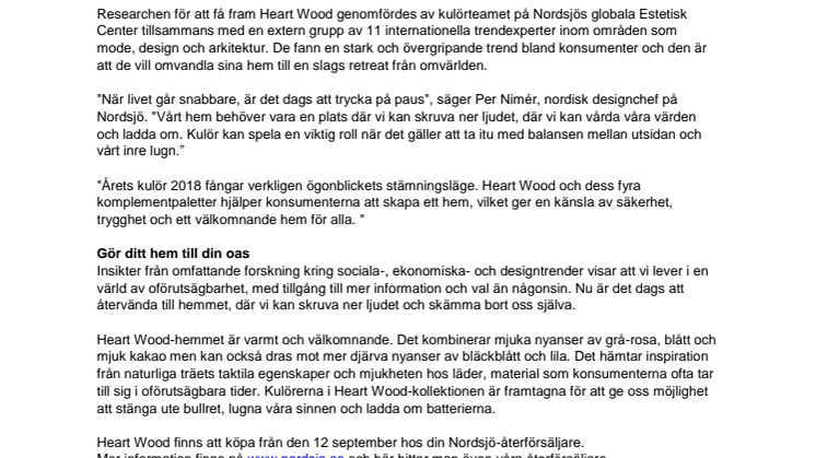 Nordsjö utser Heart Wood till årets kulör 2018