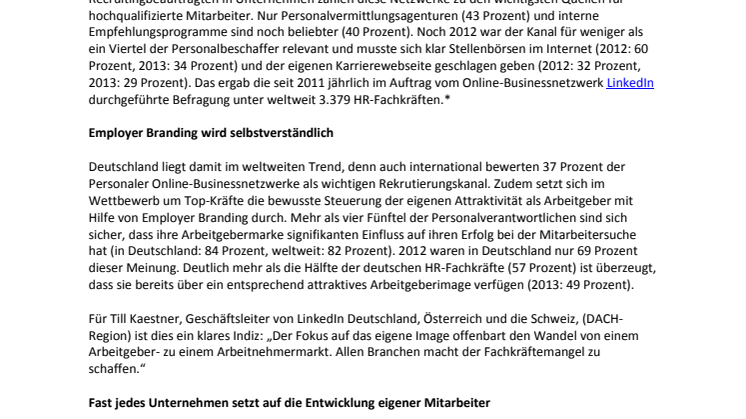 Online-Businessnetzwerke und Employer Branding bestimmen Recruiting-Trends 2013