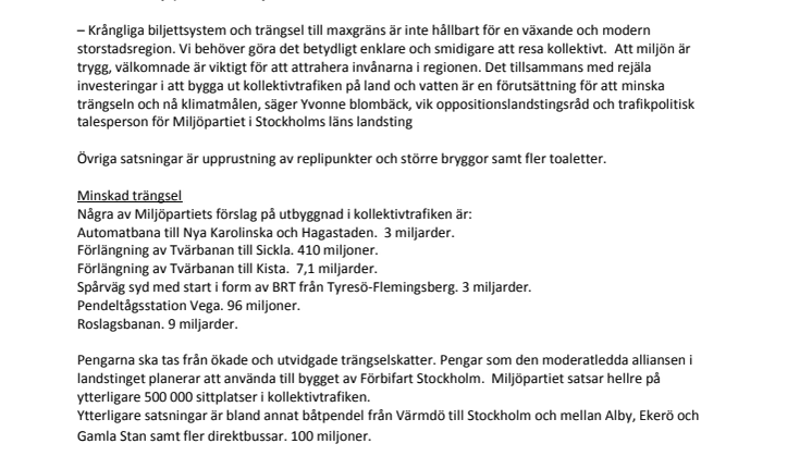 Skuggbudget: Så vill Miljöpartiet förändra Stockholmregionen