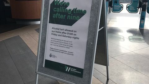 Alcohol won't be allowed on trains at Northampton after 9pm on Fridays and Saturdays from 27 July.