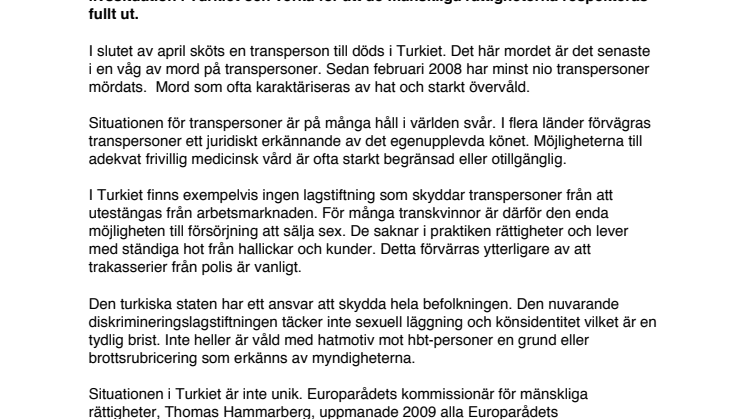 Stoppa morden på transpersoner i Turkiet
