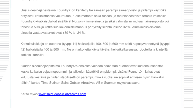 Uudet katkaisulaikat valimoille