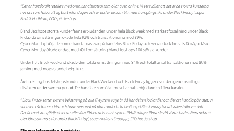 Jetshops 100 största kunder ökade med 92% under Black Friday