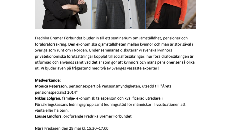 Inbjudan till seminarium om kvinnors ekonomi