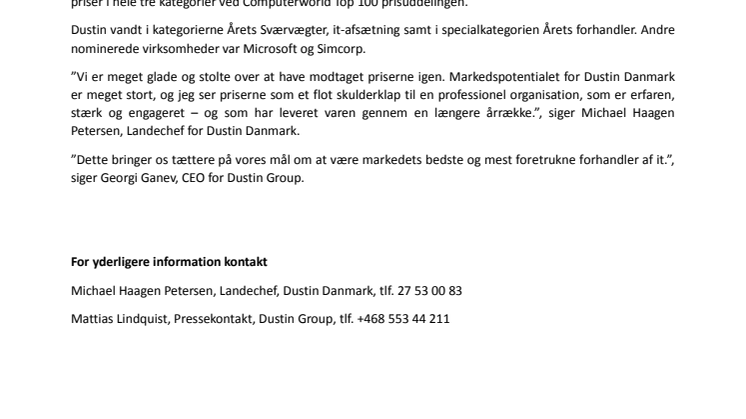 Dustin kåret til Danmarks dygtigste it-leverandør