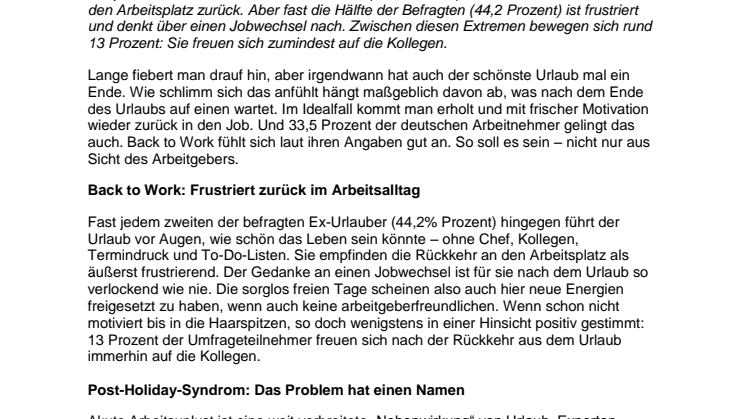 ​Jobs.de Umfrage “Back to Work”: Jeder Zweite denkt nach dem Urlaub an einen Jobwechsel