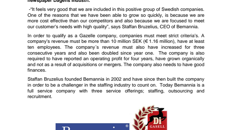 Bemannia- Awarded as a Gazelle Company