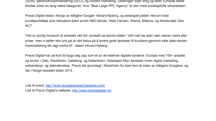 Det skandinaviske byrået Precis Digital kåres til best i Europa