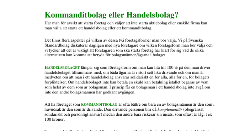 Kommanditbolag eller Handelsbolag? 