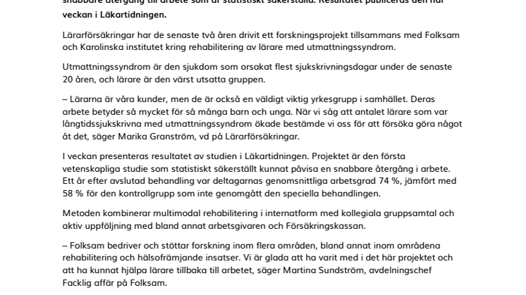 Lyckad rehabilitering av lärare med utmattningssyndrom