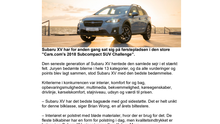Subaru XV tager førstepladsen igen!