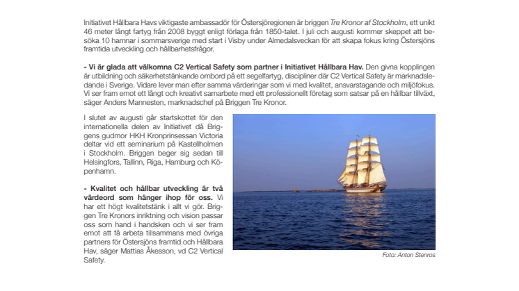 C2 Vertical Safety ny partner för Initiativet Hållbara Hav 