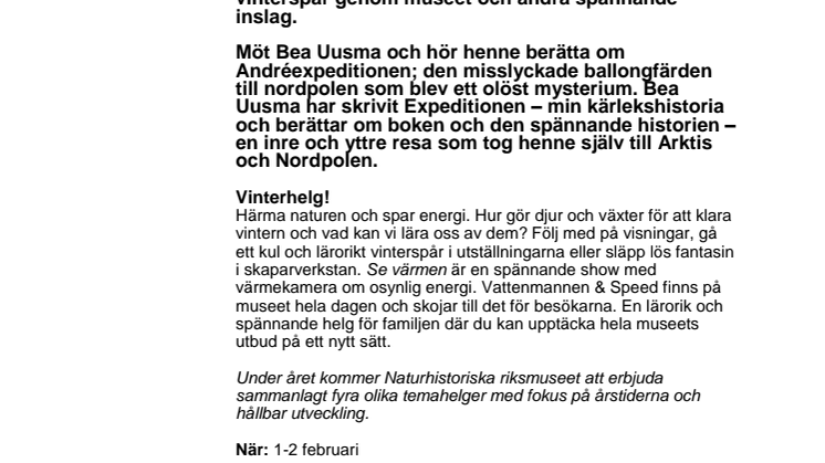 Det händer i februari på Naturhistoriska riksmuseet