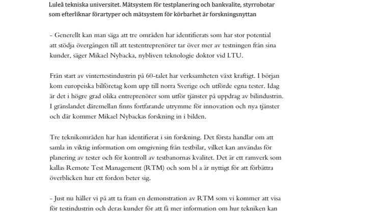 Teknik för biltestare i ny LTU forskning