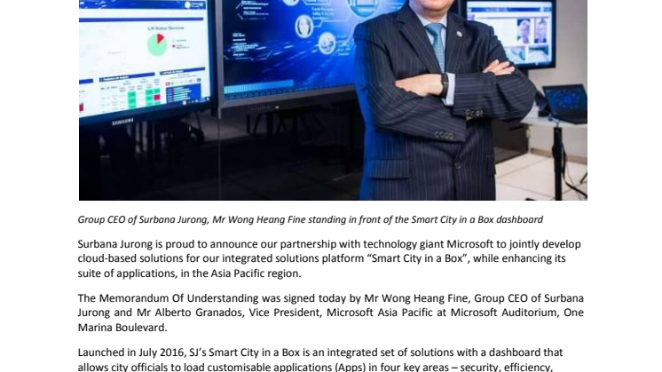 Surbana Jurong taps on Microsoft's capabilities to develop cloud-based 'Smart City in a Box' 