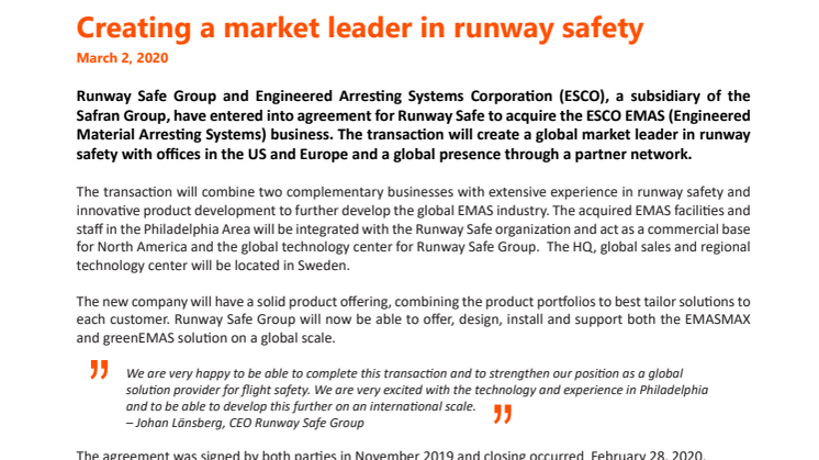 Creating a market leader in runway safety 