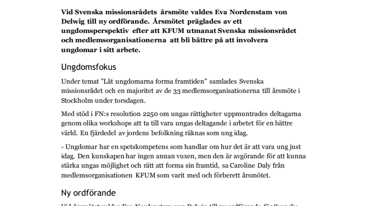 Eva Nordenstam von Delwig ny ordförande för Svenska missionsrådet