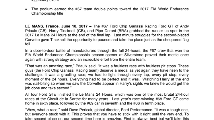 Ford kører en flot andenplads hjem i Le Mans