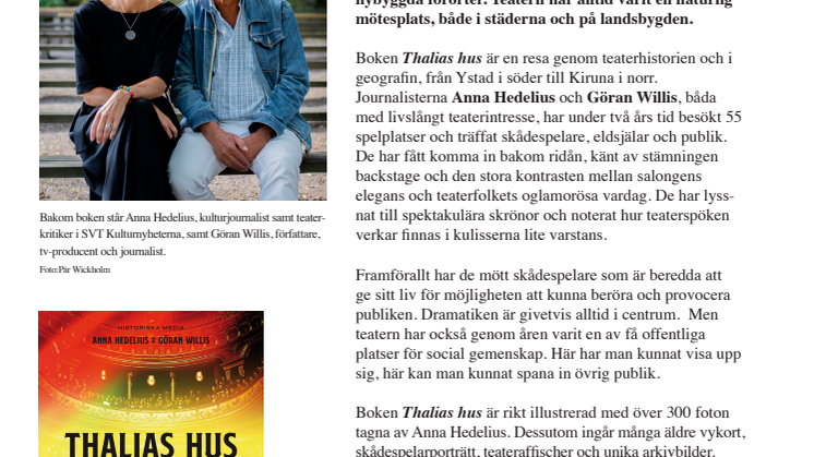 Ny bok! Två kulturprofiler i jakten  på den svenska teaterns själ.