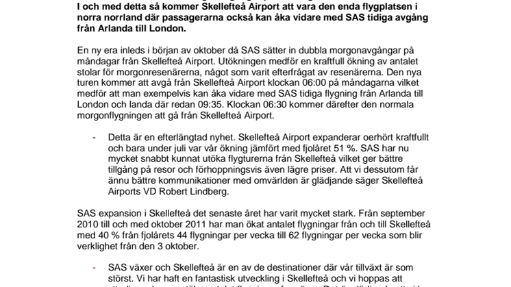 SAS sätter in dubbla morgonavgångar från Skellefteå Airport