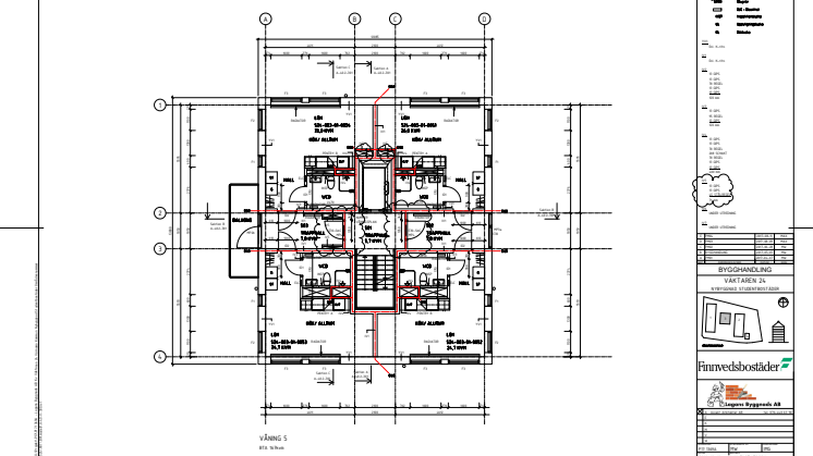 Planritning ett helt våningsplan med 4 lägenheter