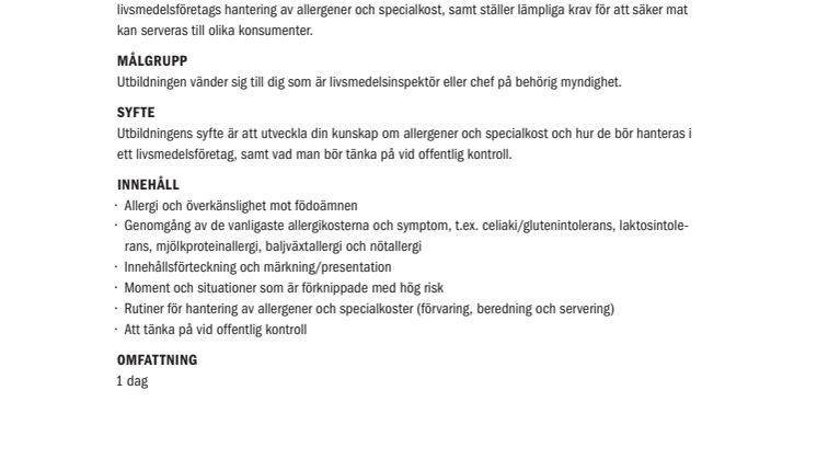 Allergi och specialkost för inspektörer