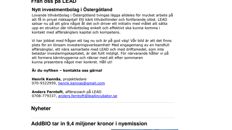 LEAD nyhetsbrev