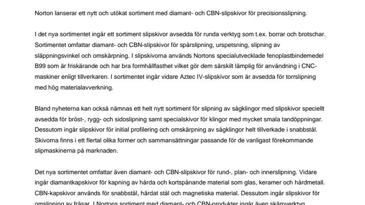Nytt sortiment diamant- och CBN-slipskivor från Norton