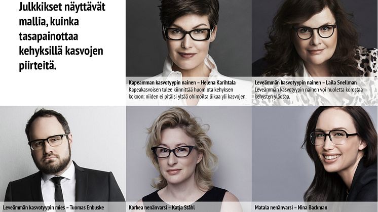 Julkkisesimerkkien avulla selviää, minkälaiset lasit sopivat kullekin kasvotyypille. 