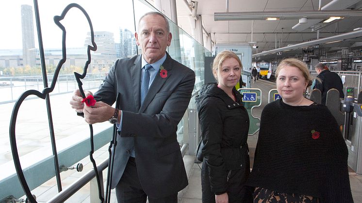 Blackfriars There But Not There on platform with station managers