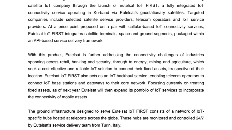 Eutelsat launches an integrated IoT connectivity service via satellite