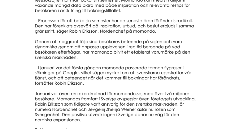 Momondo växer kraftigt i Sverige