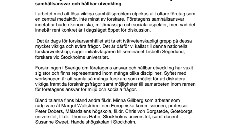 Forskarseminarium om företagens ansvar och hållbar utveckling