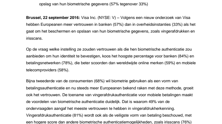Europeanen vertrouwen op banken voor toekomstige biometrische authenticatie betalingen