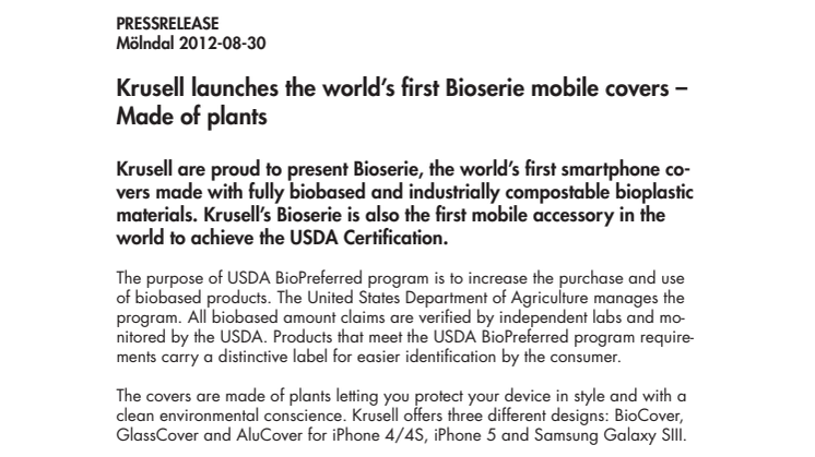 Krusell launches the world’s first Bioserie mobile covers – Made of plants 
