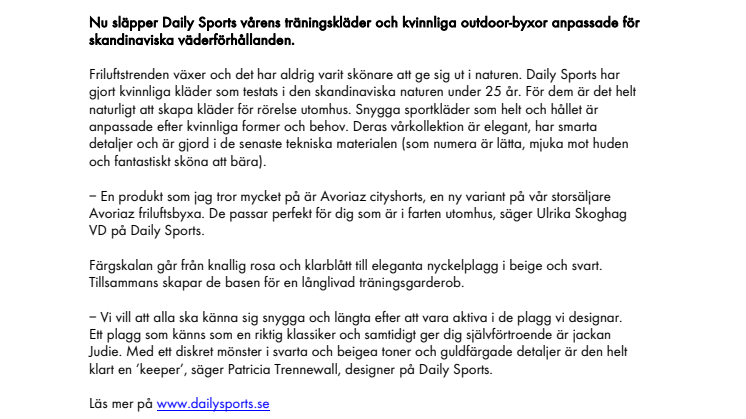 KICKSTARTA EN AKTIV LIVSSTIL MED  DAILY SPORTS VÅRKOLLEKTION