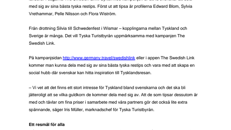 ​Tyska Turistbyrån lanserar The Swedish Link