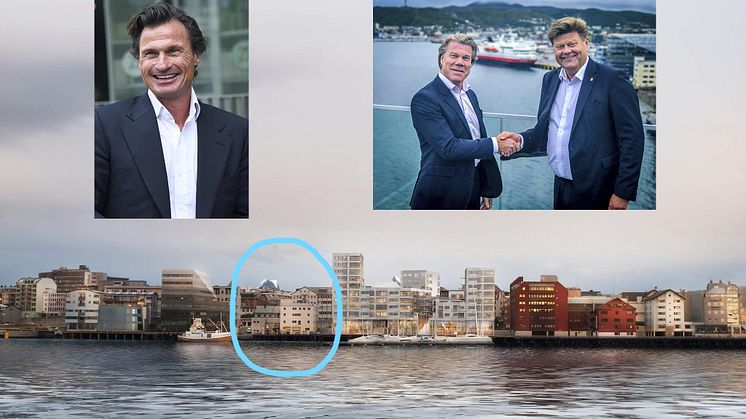Bilde av Petter Stordalen, Eivind Tangvik og Morten Jakhelln. Under ser du hvor den nye bydelen Ramsalt skal ligge. 
