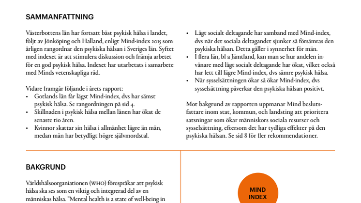 Mind-index visar att skillnaderna i psykisk hälsa mellan länen ökar - rapport med alla län